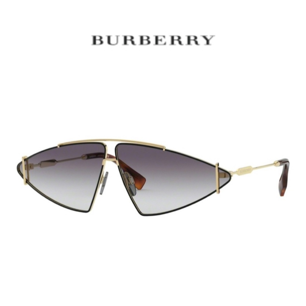 BURBERRY Gold Geometric Aviator Sunglasses #BE3111